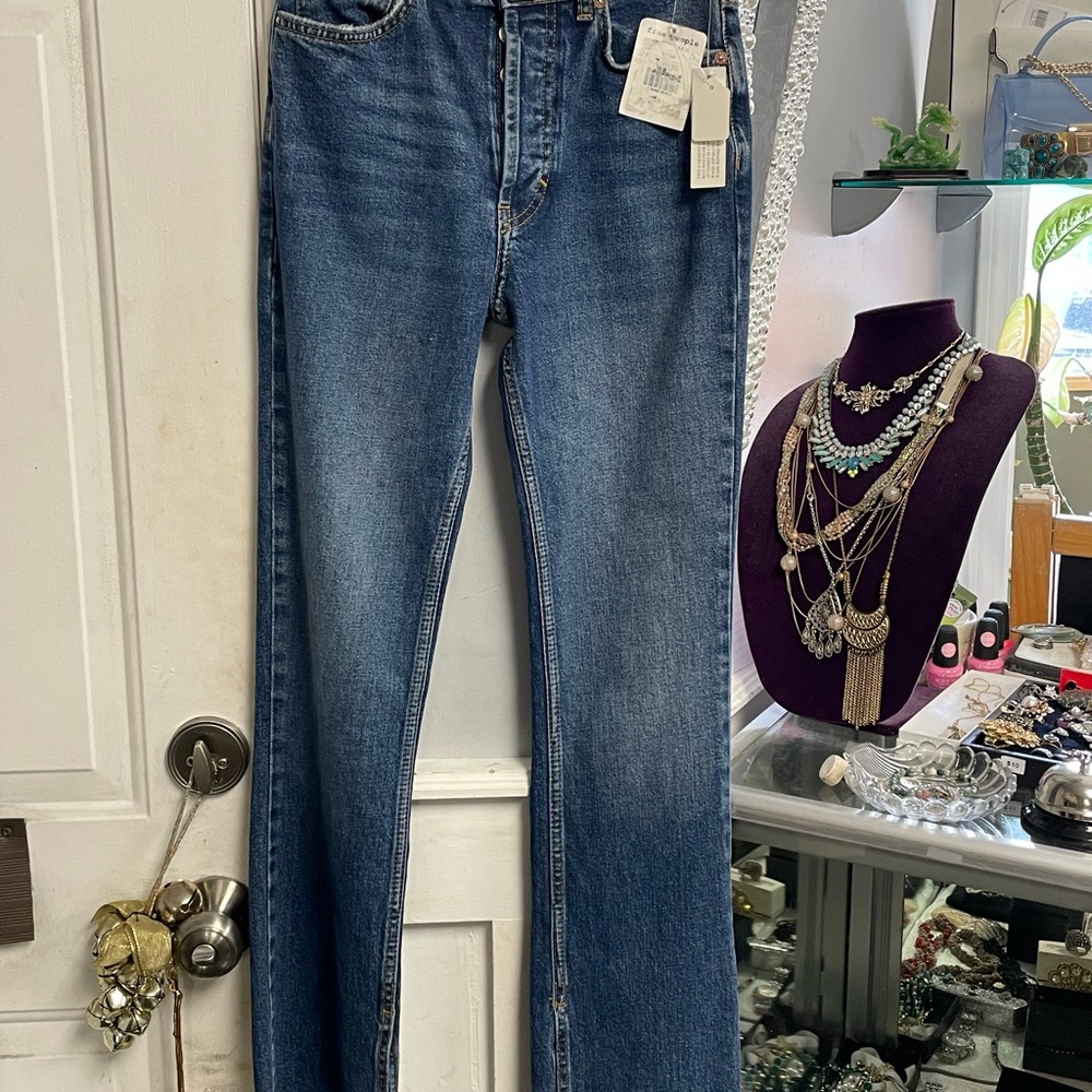 Free People Blue Straight Leg Jeans